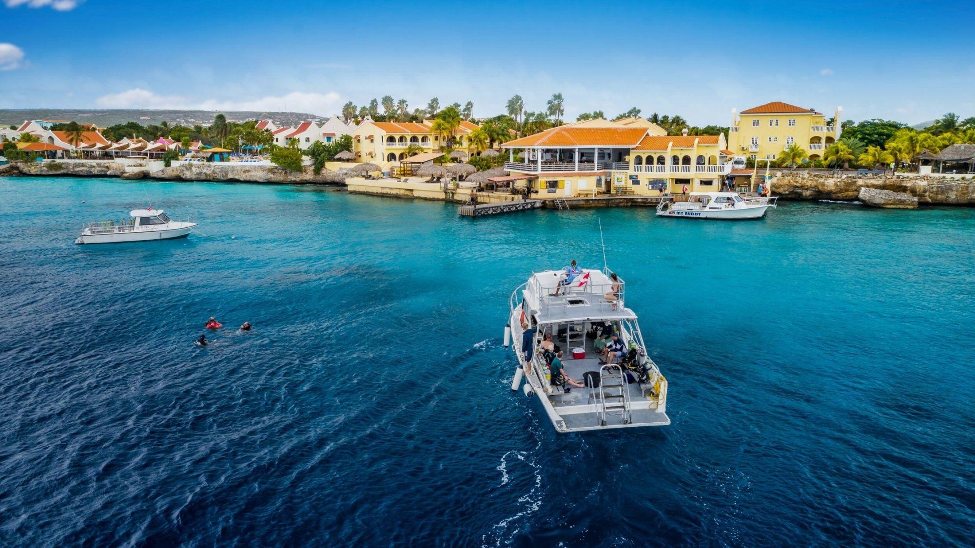 Aerial view of buddy dive resort marina in Bonaire